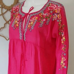 Johnny Was Gypsy Poet Prairie top embroidered Festival Lagenlook Floral M
